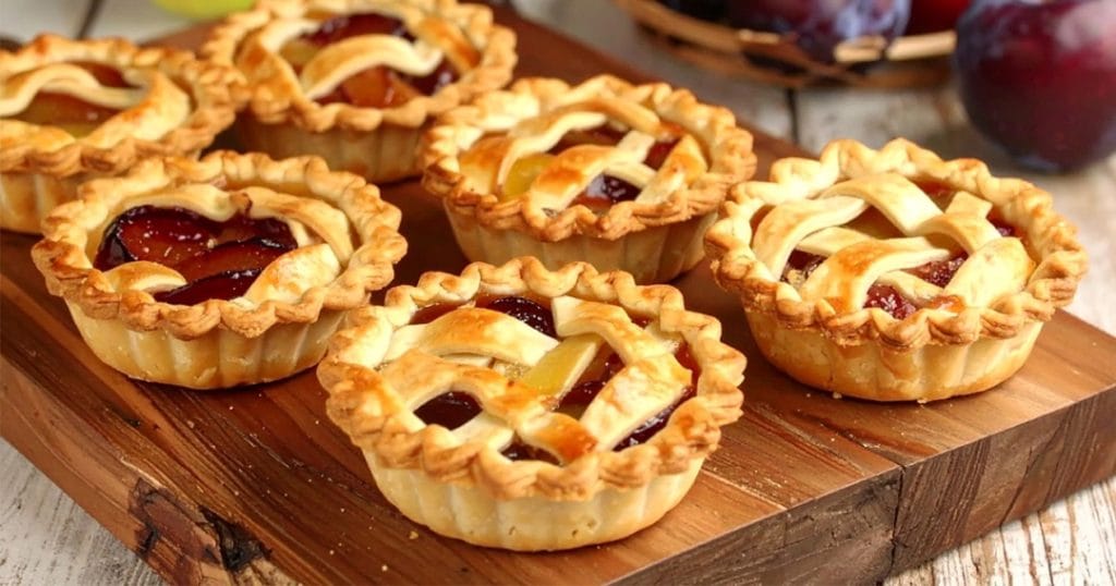 Treat-sized plum apple pies with flaky pastry