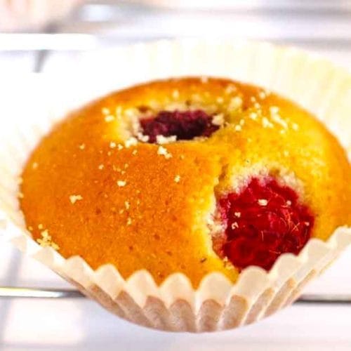 Hazelnut and Raspberry Friands are on the baking tray