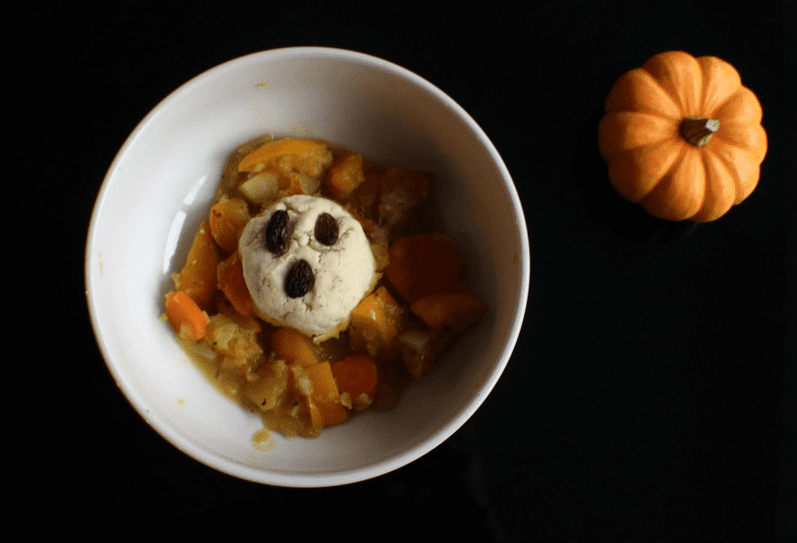 Veggie stew and dumplings (spooky dumplings)