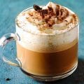 Mocha coffee with whipped cream and cocoa powder