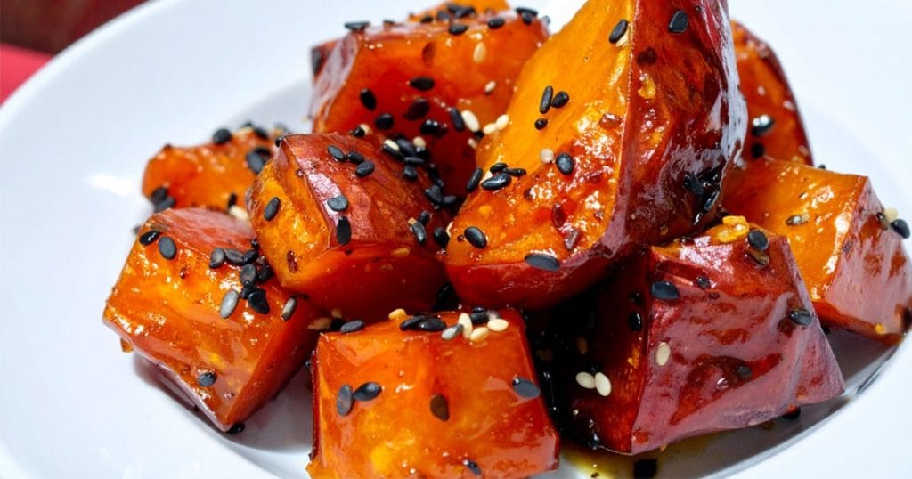 Glazed Sweet Potatoes with syrup glaze
