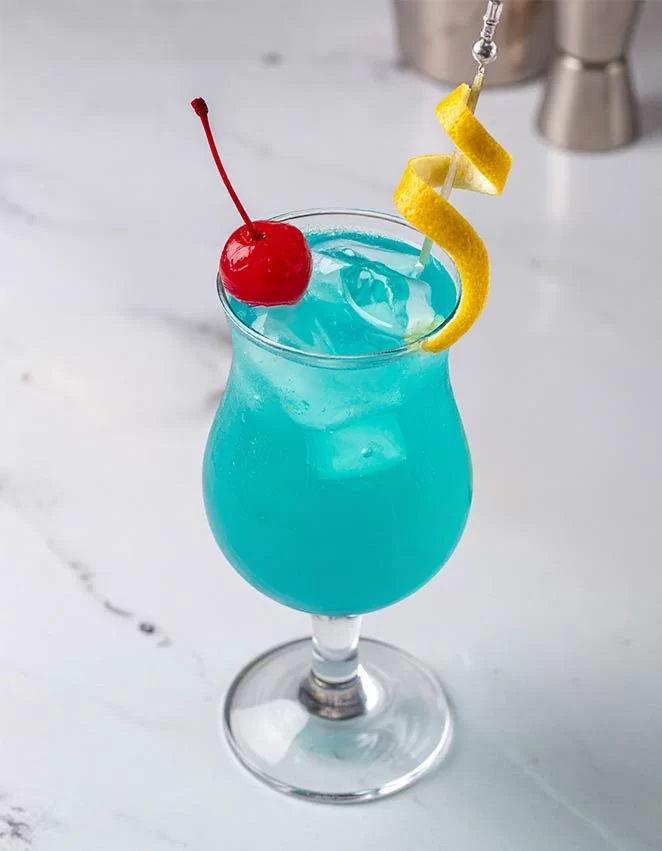 Easy Blue Curacao drink with blue hurricane cocktail