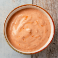 Homemade Russian salad dressing in a small bowl