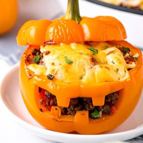 Simple Jack-o'-lantern Stuffed Pepper for dinner