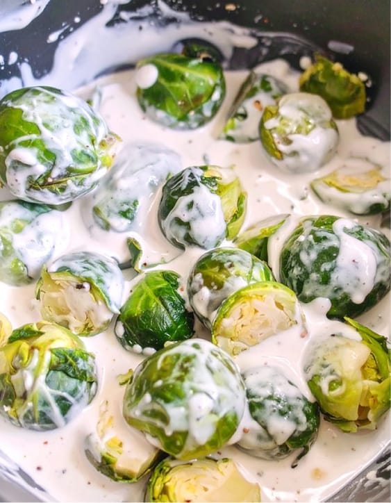 Creamed Brussels Sprouts coated with the creamy white sauce