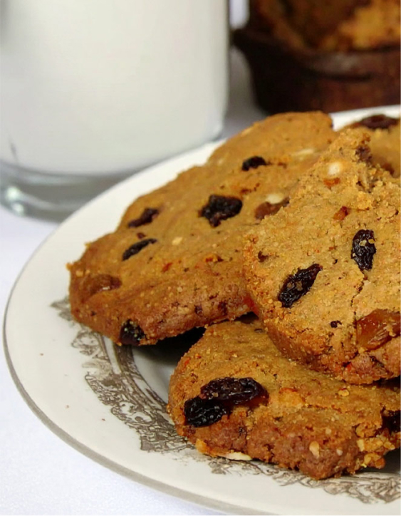 Deep, dark brown Spicy Hermit Cookies with raisin