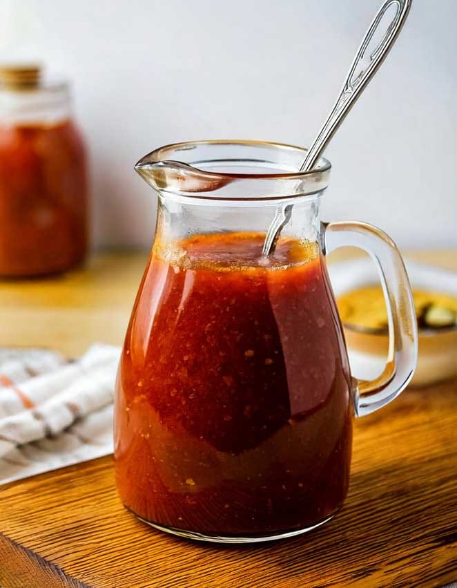 A jar of spicy harissa vinaigrette