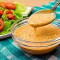Toastes sesame salad dressing with green salad