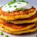 Mashed Potato Pancakes with a dollop of Greek yogurt
