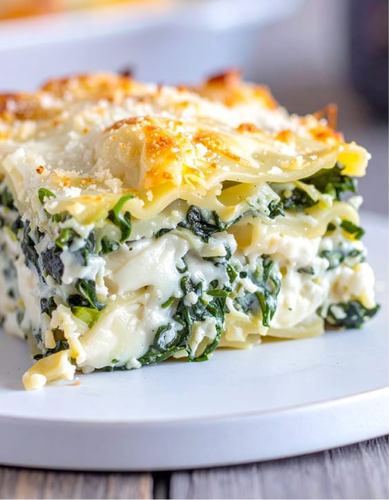 Easy vegetarian artichoke spinach lasagna with white sauce