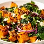 Simple Butternut Squash Salad with greens, walnuts and feta