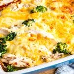 Simple Broccoli Casserole with chicken and cheese for dinner
