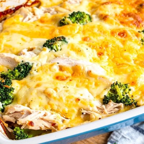 Simple Broccoli Casserole with chicken and cheese for dinner