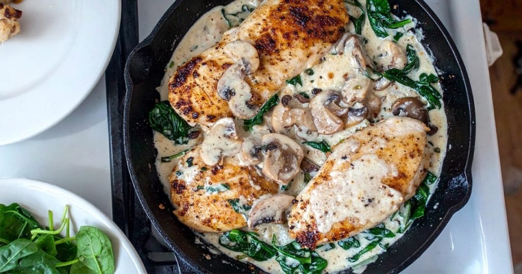 Creamy chicken dinner with mushroom and spinach