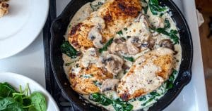 Creamy chicken dinner with mushroom and spinach