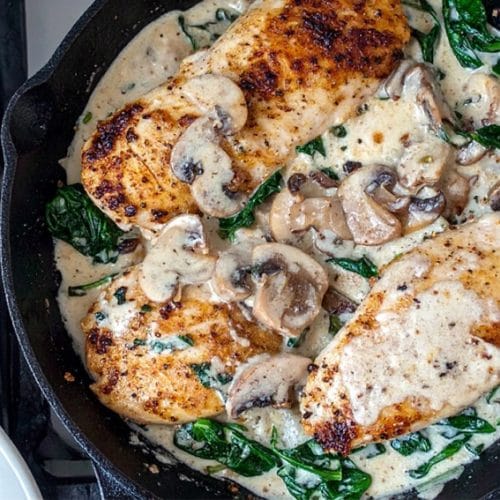Creamy chicken dinner with mushroom and spinach