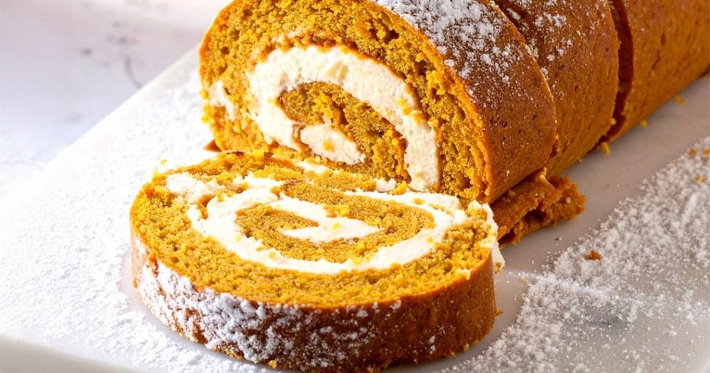 Simple pumpkin cake rolled with cream cheese