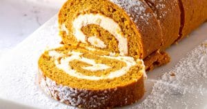 Simple pumpkin cake rolled with cream cheese