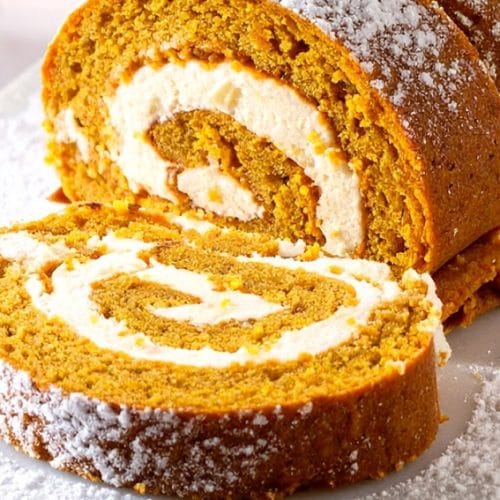 Simple pumpkin cake rolled with cream cheese