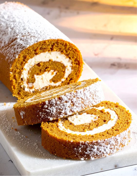 Easy pumpkin roll with cream cheese filling
