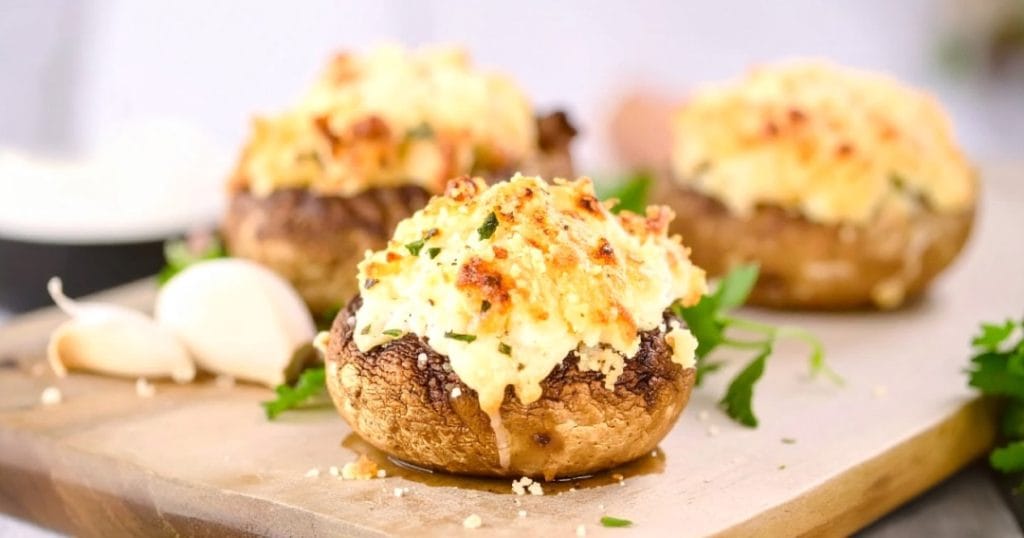 Baked mushroom stuffed with cream cheese and parmesan cheese