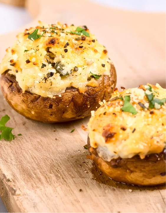 Baked Stuffed Mushrooms with Cream Cheese, Garlic, and Parmesan cheese