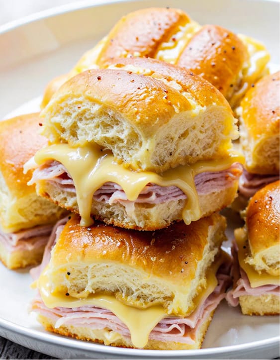 Hawaiian roll turkey sliders with melting cheese for Thanksgiving appetizers