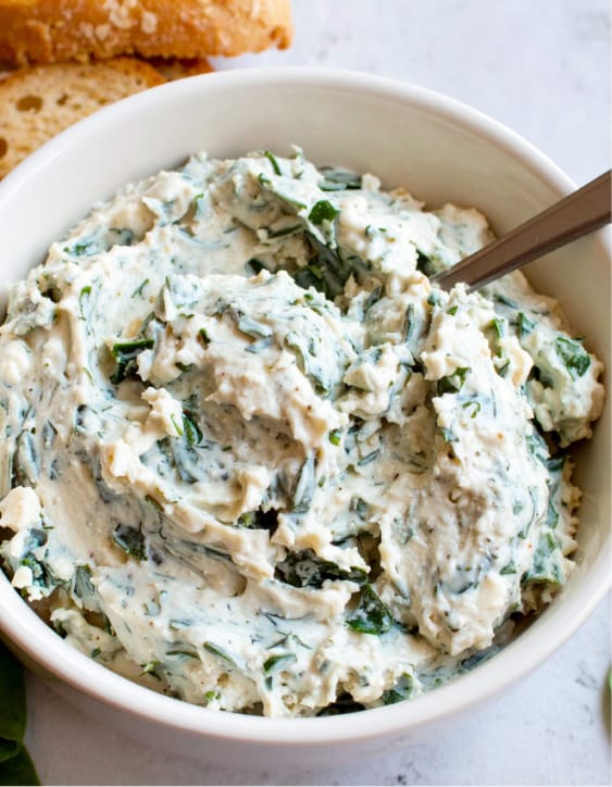 Creamy cold spinach dip with mayo and cream cheese