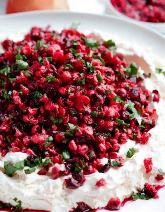Easy cranberry jalapeno dip with onions and cilantro