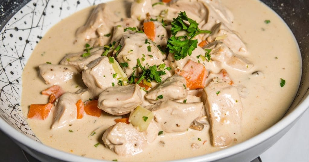 Tender turkey pieces coated with a velvety, savory sauce with vegetables