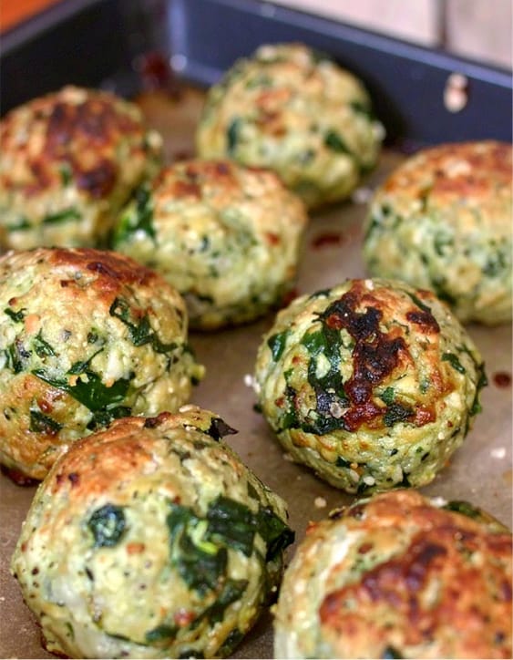 Spinach balls are baked in the oven