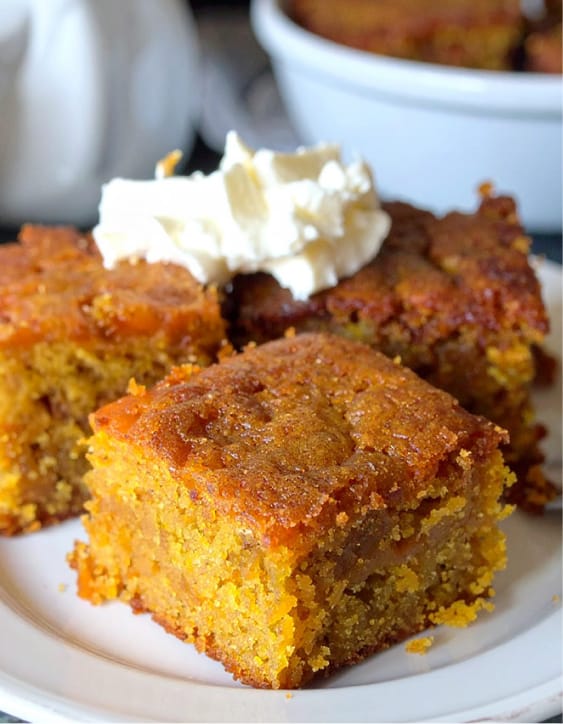 Easy sweet potato cornbread with whipped cream