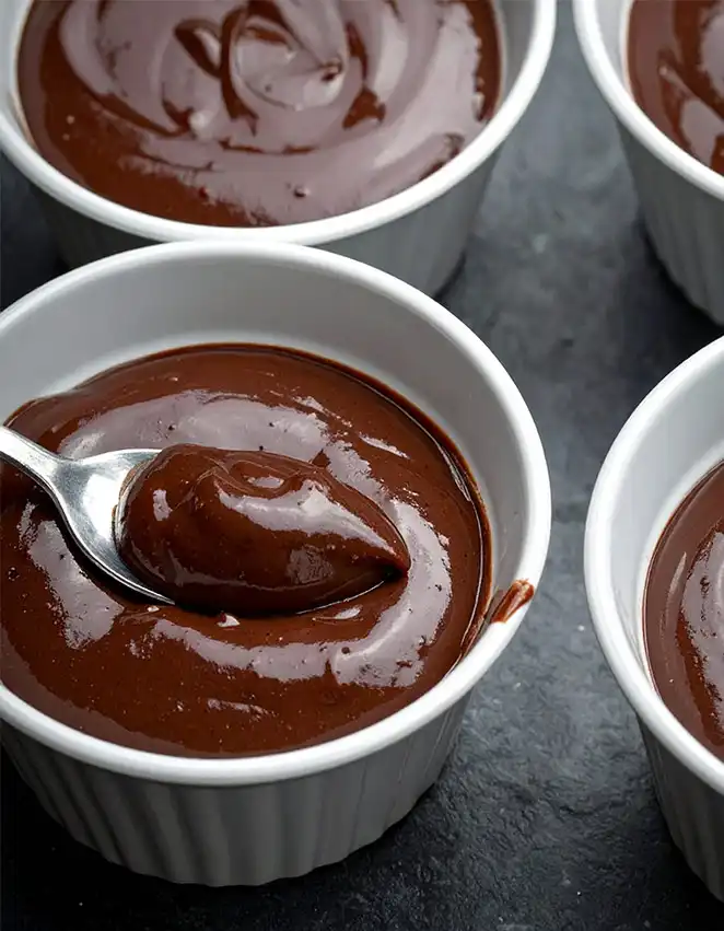 Smooth and glossy Deep dark brown Chocolate Pudding